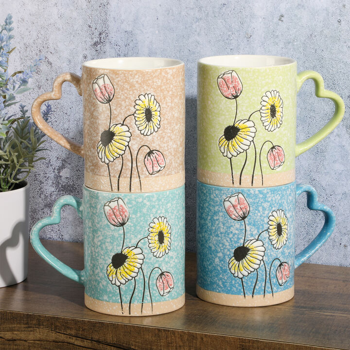 Gibson Home Sunbloom 4 Piece 15 Ounce Stoneware Mug Set in Assorted Colors