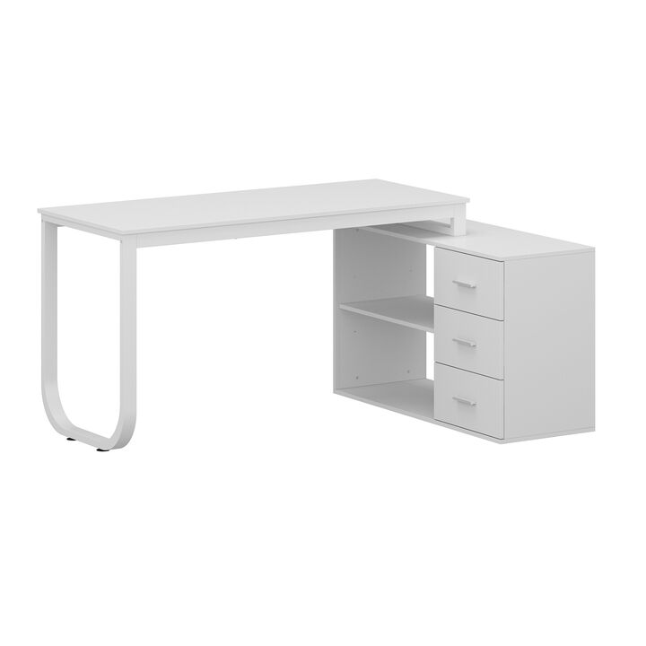 55.1 in. L-Shaped Black Wood Computer Desk Writing Desk Office Executive Desk With Removable Tabletop, Shelves 3-Drawers