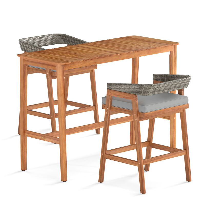 3-Piece Patio Counter Height Bar Set with 2 Cushioned Barstools for Outdoor Comfort