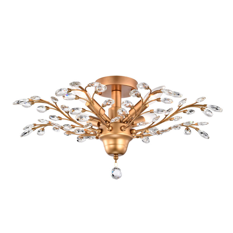 Grace 4-light Shiny Bronze Crystal Leaves Branches Flush Mount image number 0