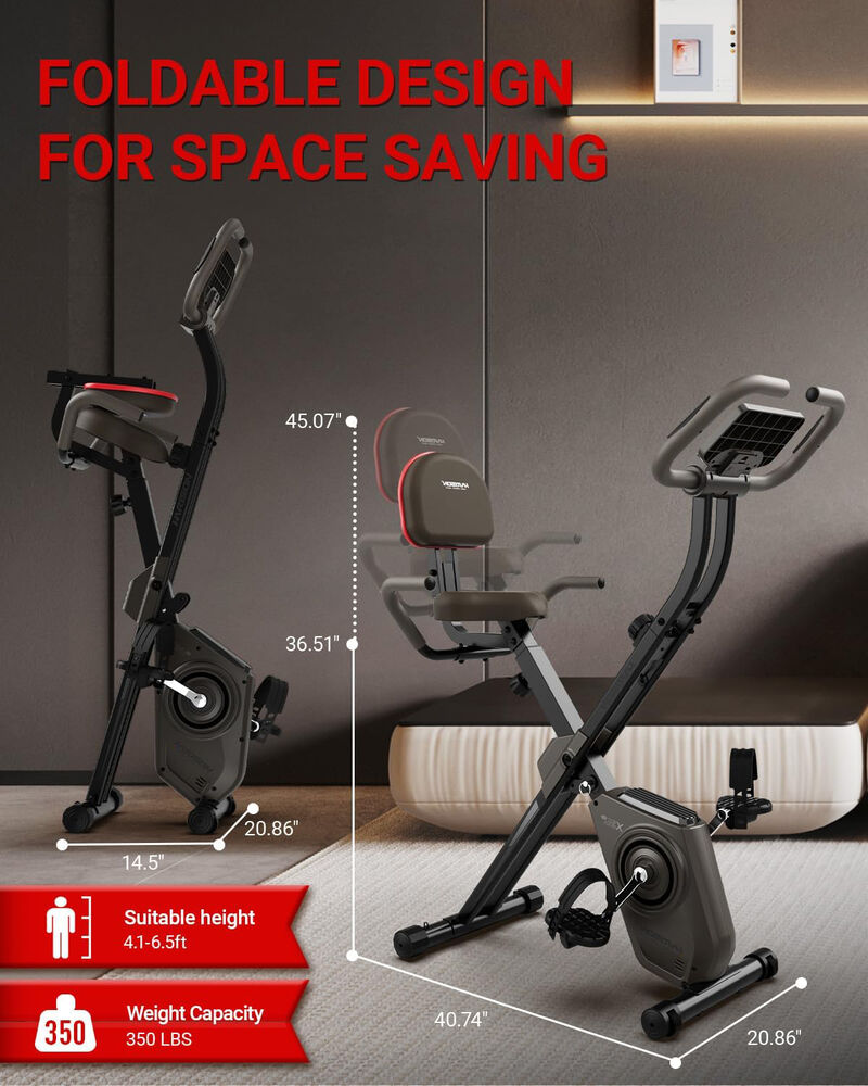 HARISON Foldable Exercise Bike with Arm Resistance Bands 350 LBS Capacity, 5 in 1 Magnetic Stationary Bikes for Home with 16-Level Resistance and Bluetooth (HR-X3L Brown) image number 5
