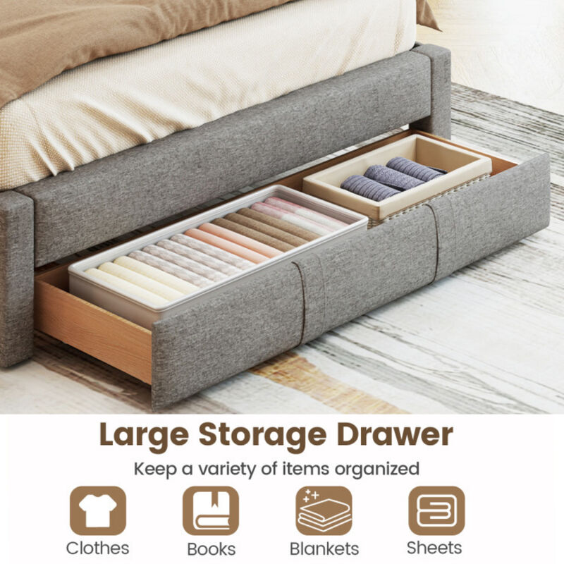 Bed Frame with Built-In Storage Drawer and Vertical Channel Headboard image number 8
