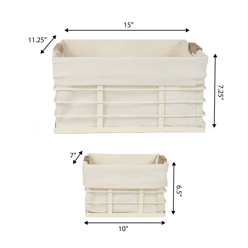 Callan Vintage Industrial Handmade Wire Metal Nesting Storage Baskets with Wood Handles and Fabric Liner