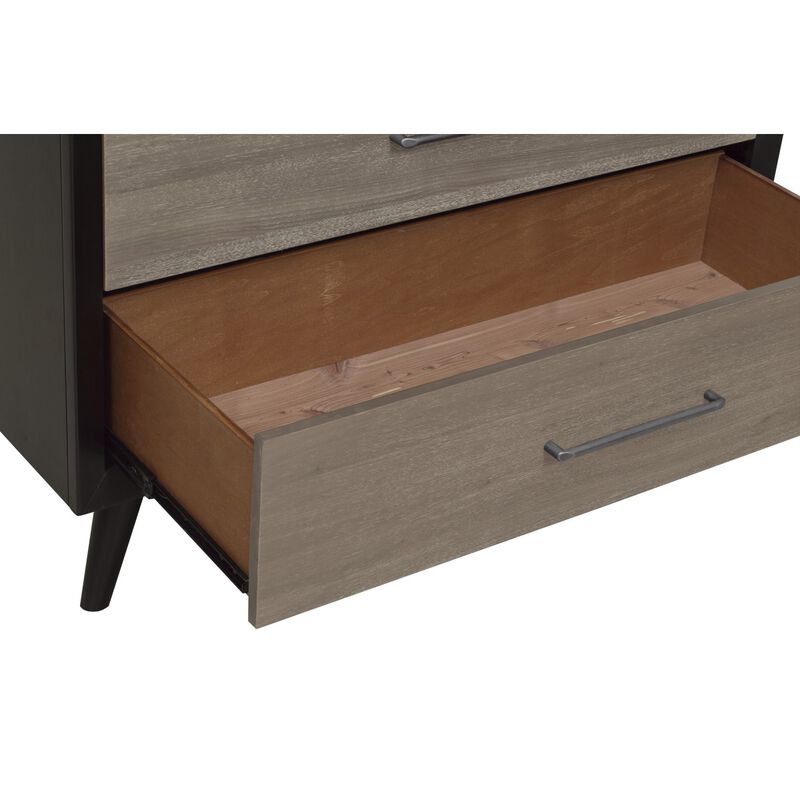 Modern Two-Tone Finish 1pc Chest of Drawers Walnut Veneer Tapered Turned Legs Bedroom Furniture
