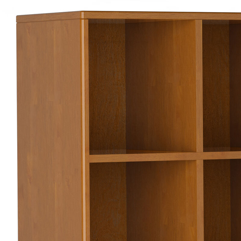 Harper SOLID HARDWOOD 58 inch x 42 inch Mid Century Modern Cube Storage Bookcase with Drawers in Teak Brown