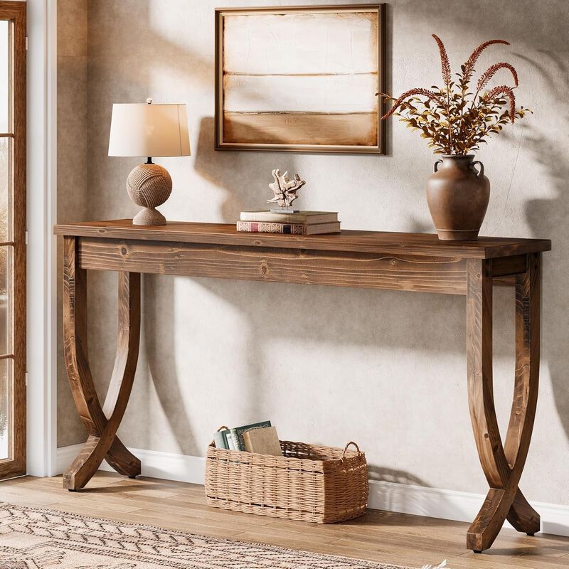 Farmhouse Entryway Console Table, Solid Wood Sofa Table for Living Room-Brown image number 6