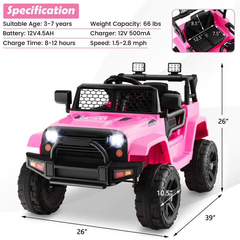 Kids 12V Electric Ride On Truck with Remote Control and Working Headlights image number 2