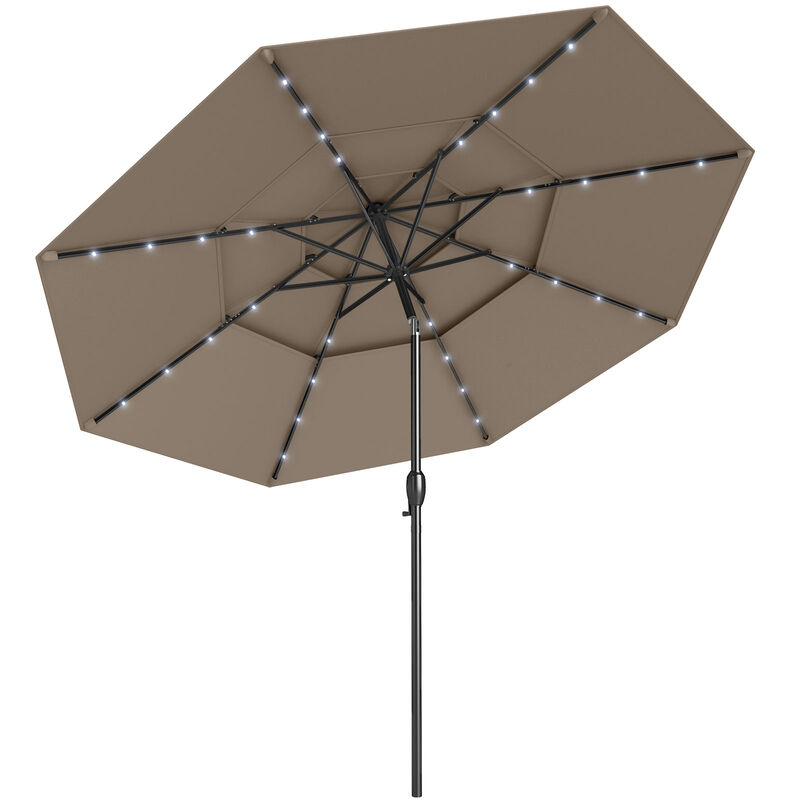 Solar Patio Umbrella with 32 LED Lights 3-Tier Vented Top