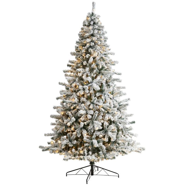 Nearly Natural 9-ft Flocked Rock Springs Spruce Christmas Tree with 650 LED Lights and 1550 Bendable Branches