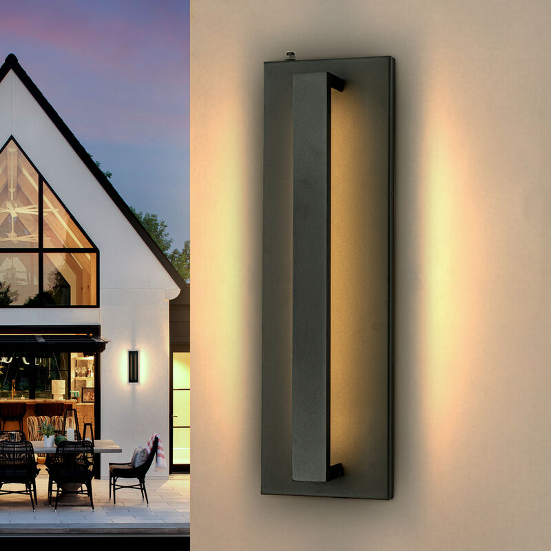 1-Light H20 in Minimalist Modern Linear 23W Integrated LED Outdoor Wall Sconce with Dusk to Dawn Sensor in Matte Black for Porch Patio image number 1