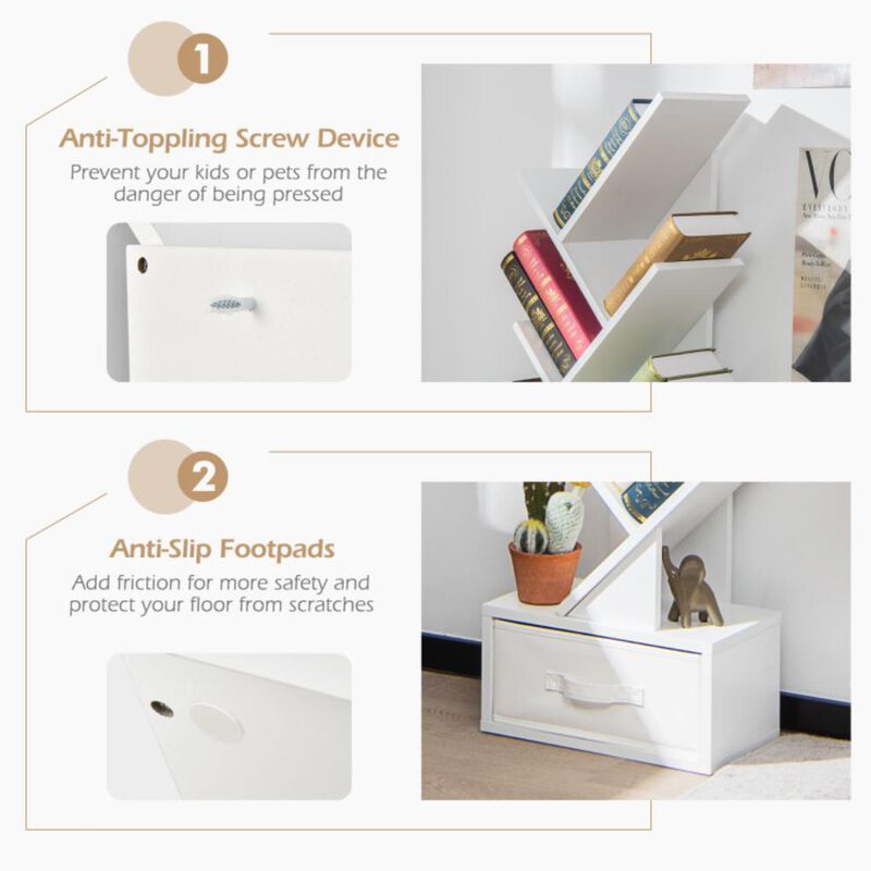 Hivvago 10-Tier Bookshelf with Drawer Free-standing Storage Bookcase