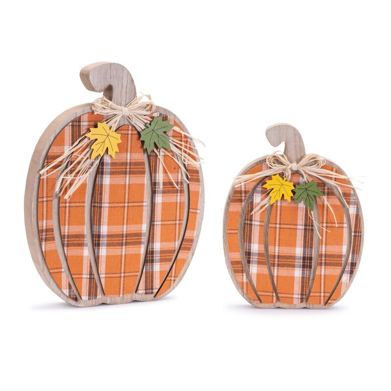 Plaid Fabric Pumpkins for Autumn Centerpieces or Mantel Styling, Set of 2