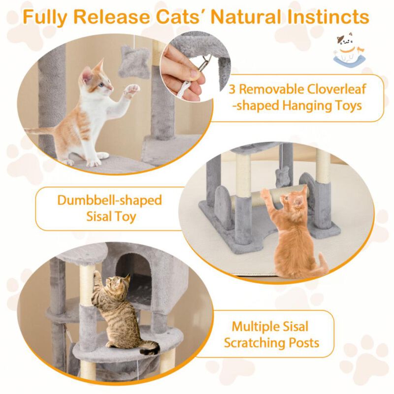 Hivvago 69 Inch Multi-level Cat Tree with Top Perch and Cozy Condo