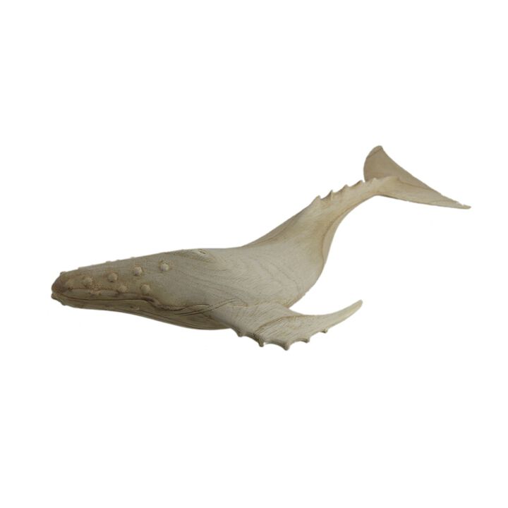 Carved Natural Wood Humpback Whale Tabletop Statue 20 Inches Long