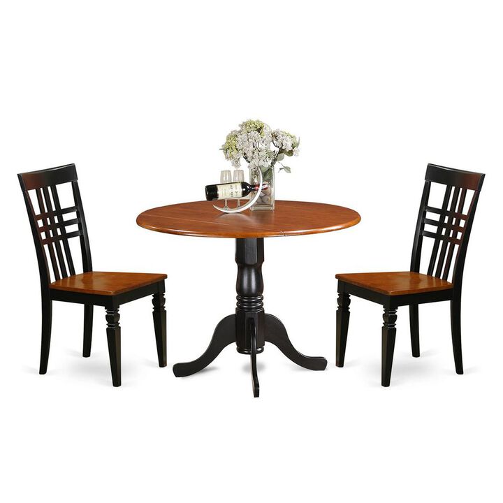 3 Pc Dining room set with a Dining Table and 2 Kitchen Chairs in Black and Cherry