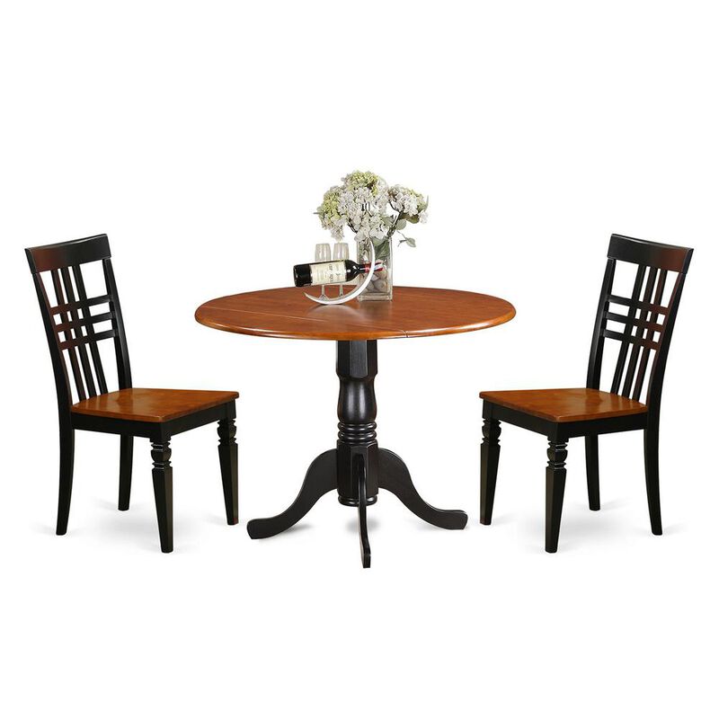 3 Pc Dining room set with a Dining Table and 2 Kitchen Chairs in Black and Cherry