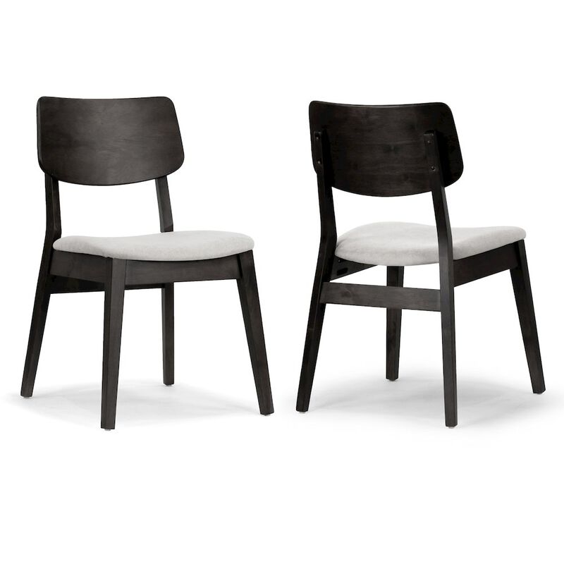 Glamour Home Set of 2 Astin Black Wood Chair with Light Gray Fabric Seat