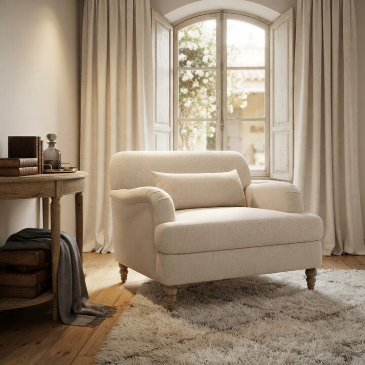 Whisen 40.5" Oversized Accent Chair, Chenille Upholstered Armchair with Lumbar Pillow, Turned Wood Legs for Living Room Bedroom