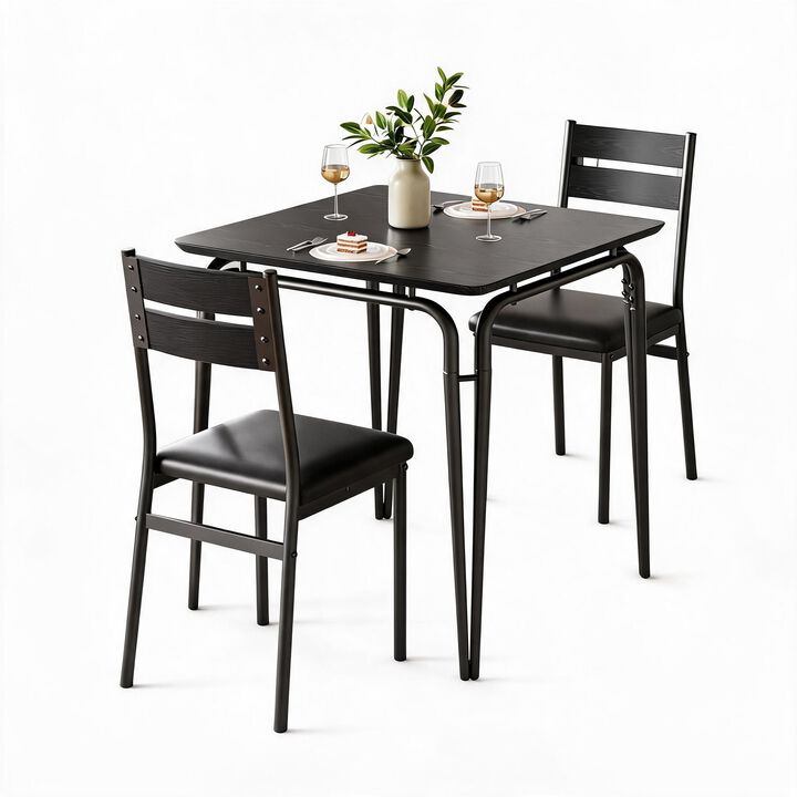 Modern 3-Piece Dining Set for 2 &ndash; Square Table & 2 Chairs &ndash; Space-Saving Compact for Apartment & Kitchen