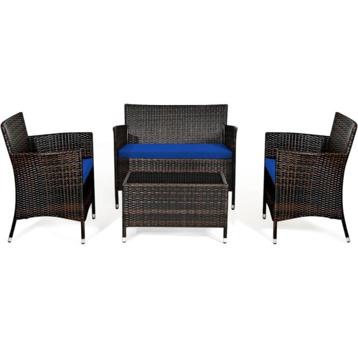 Hivvago 4 Pieces Comfortable Outdoor Rattan Sofa Set with Glass Coffee Table