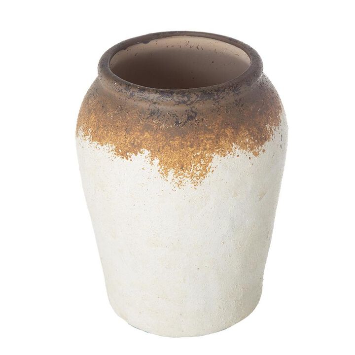 HomeRoots 10" Brown And White Color Block Ceramic Round Jug Vase