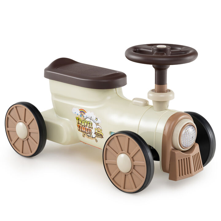 Toddler Ride-On Toy with Steering Wheel and Push-Button Train Whistle