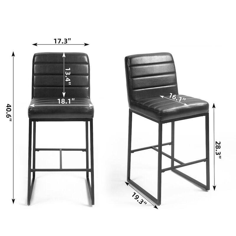 Glamour Home Set of 2 Belisario Black Faux Leather Bar Stool with Black Metal Legs