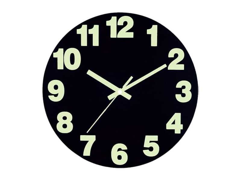 Vinyl Black Glowing Dark Fluorescent Wall Clock 12 Inch Silent Battery Operated image number 3