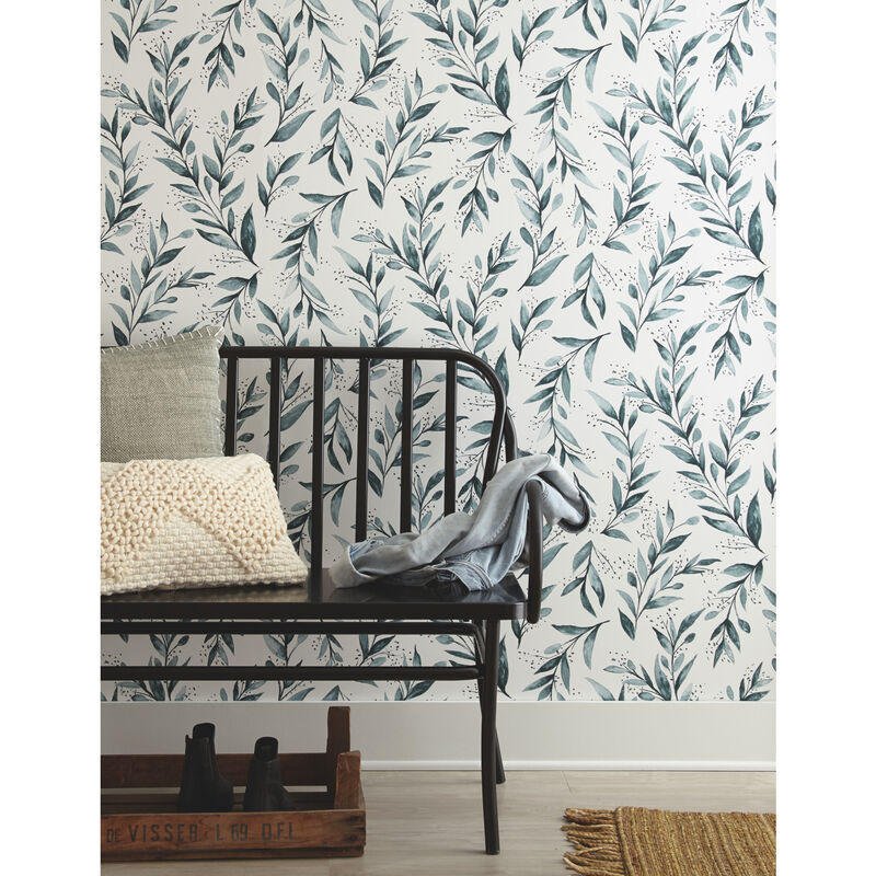 Weekends Olive Branch Teal Wallpaper image number 2