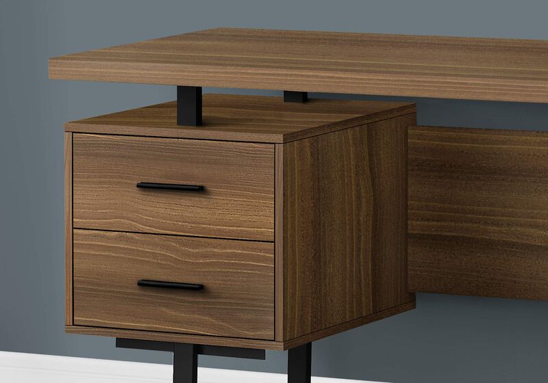 Monarch Specialties I 7625 Computer Desk, Home Office, Laptop, Left, Right Set-up, Storage Drawers, 60" L, Work, Metal, Laminate, Walnut, Black, Contemporary image number 3