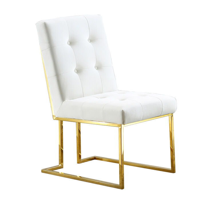 Modern Velvet Dining Chair Set of 2, Tufted Design and Gold Finish Stainless Base