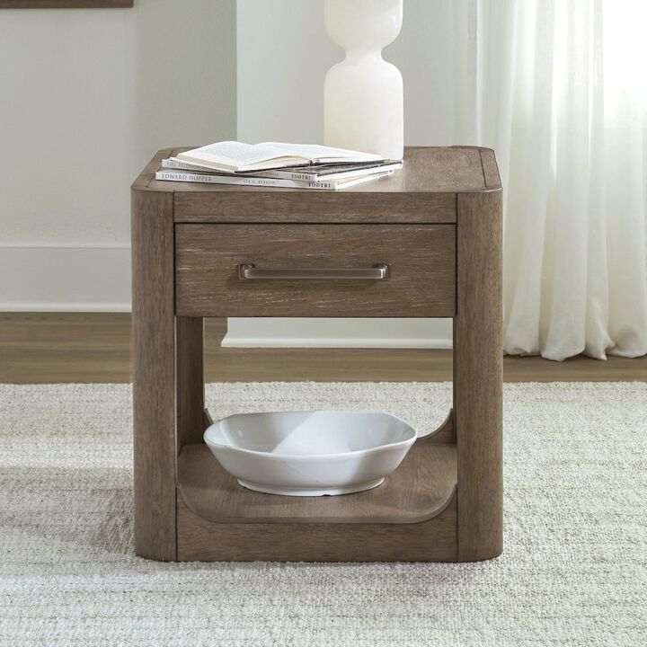 Liberty Furniture Living Room End Table Contemporary with Storage Drawer - Burnished Clay Oak Wood