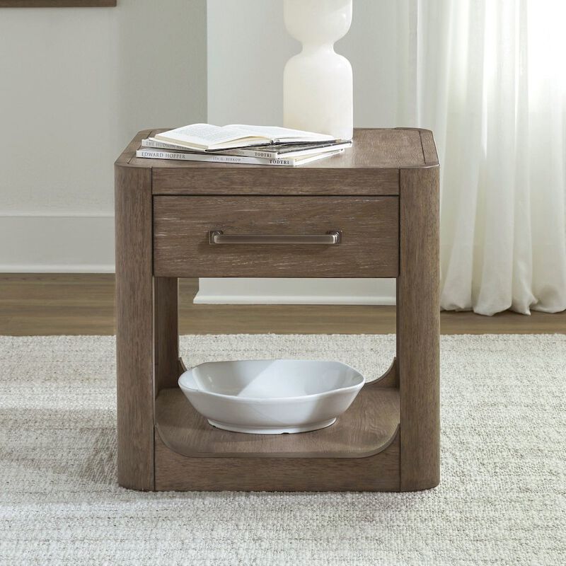 Liberty Furniture Living Room End Table Contemporary with Storage Drawer - Burnished Clay Oak Wood image number 1
