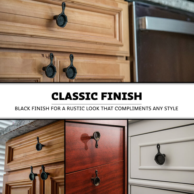 Set of 6 Black Mini Cast Iron Skillet Drawer Pulls - Decorative Kitchen Cabinet Knobs for Rustic Charm - Simple Installation - Each 2.25 Inches in Height image number 4
