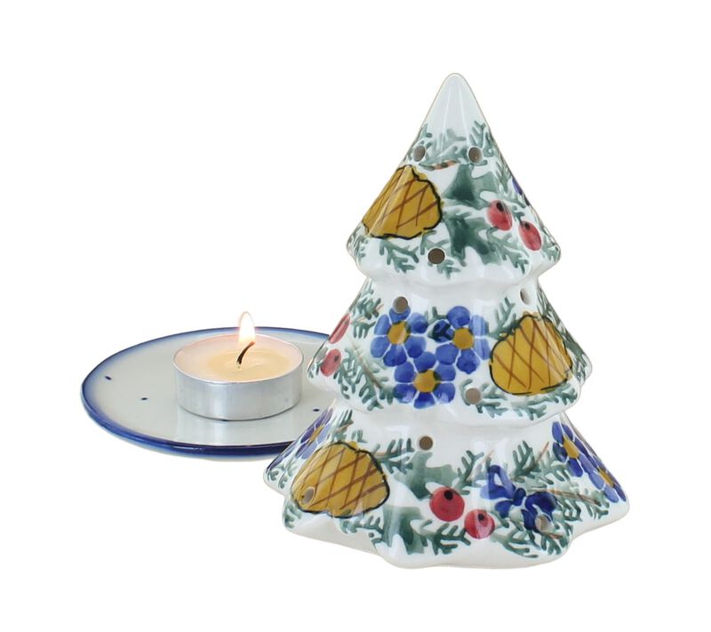 Blue Rose Polish Pottery Pinecone Christmas Tree Luminary