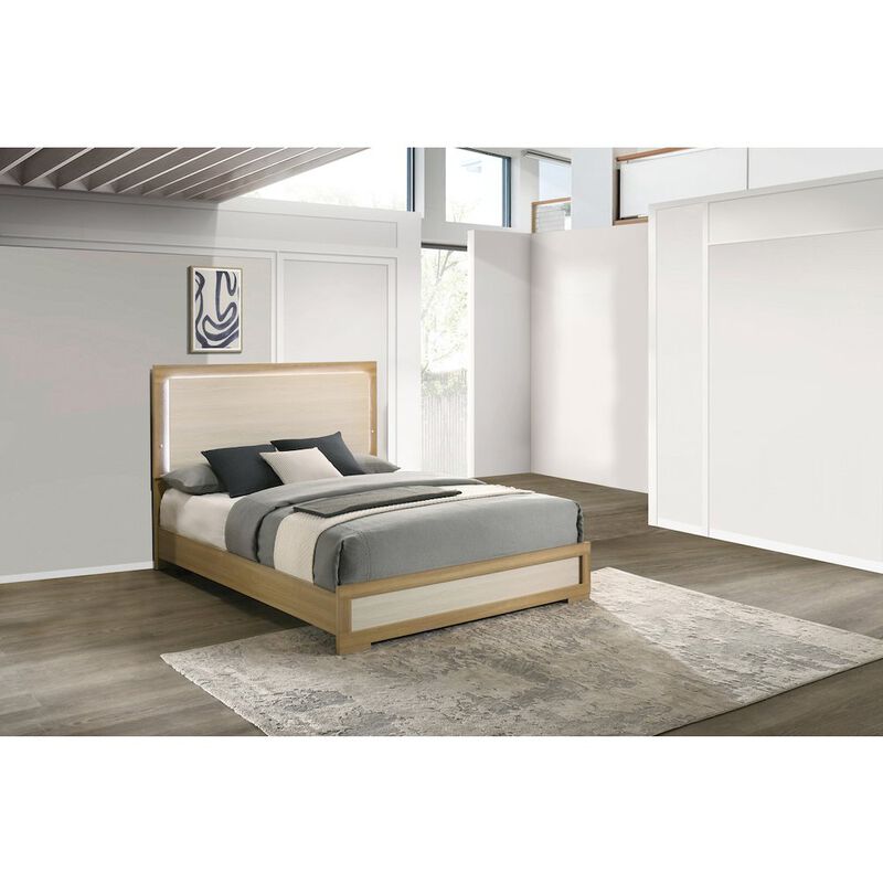 Best Quality Furniture Beige wood queen size panel bed