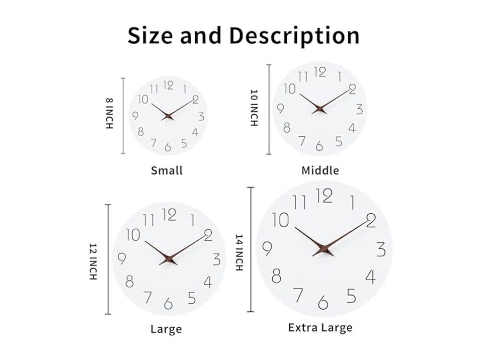 Wooden White Simple Minimalist Wall Clock 12 Inch Silent Non Ticking Wood Modern
