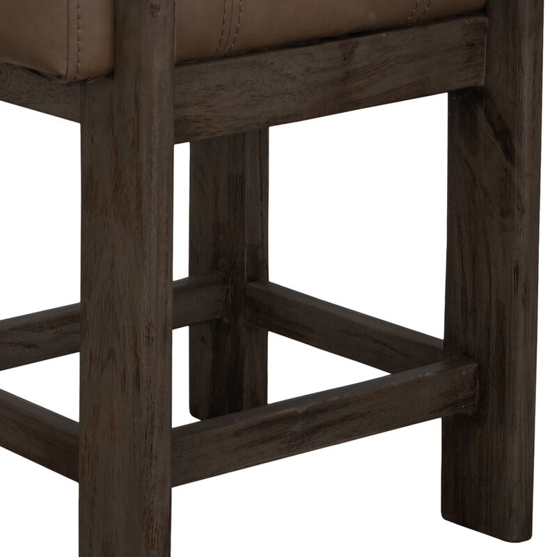 Eray Counter Height Stool, Teak Brown Cushioned, Solid Wood 24 Inch
