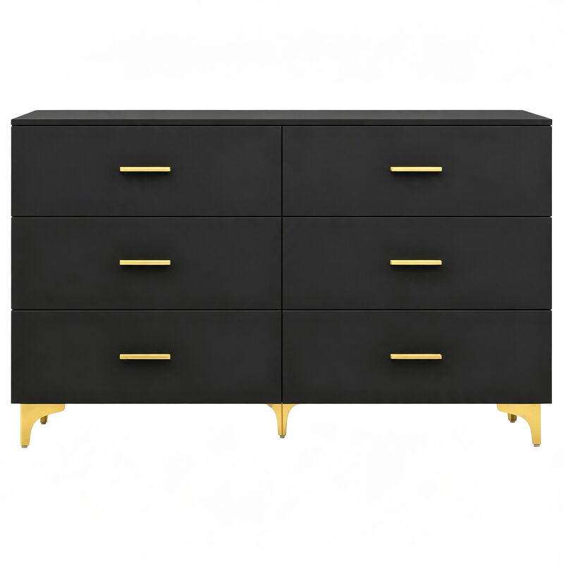 47" Black 6 Drawer Dresser with Gold Handles & Legs, Modern Glam Storage Cabinet image number 4