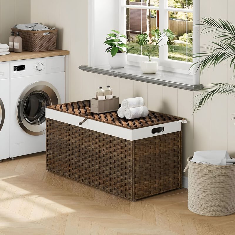 Lidded Storage Basket with Handles for Clothes, Toys, and Household Items-Brown image number 3