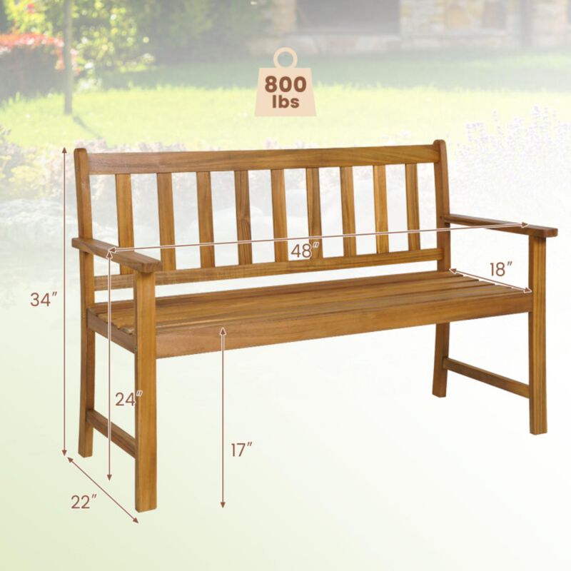 Hivvago 2-Person Outdoor Acacia Wood Bench with Backrest