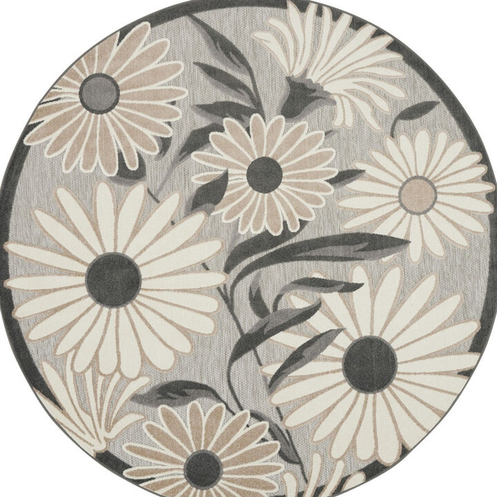 HomeRoots 5' Beige And Gray Round Floral Indoor Outdoor Area Rug