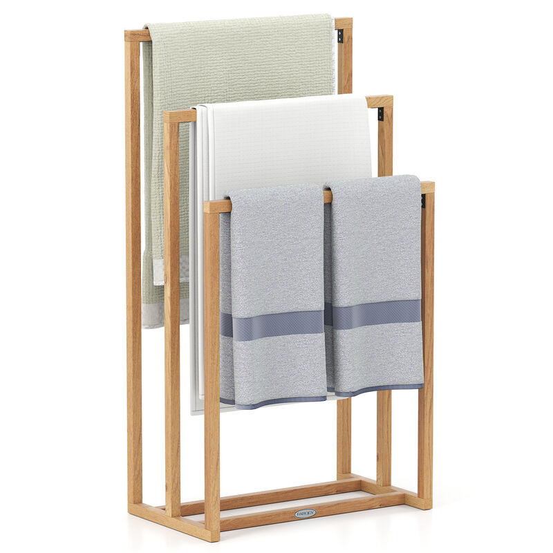 3-Tier Teak Bathroom Towel Holder with Crossbars &ndash; Freestanding Storage Rack image number 0