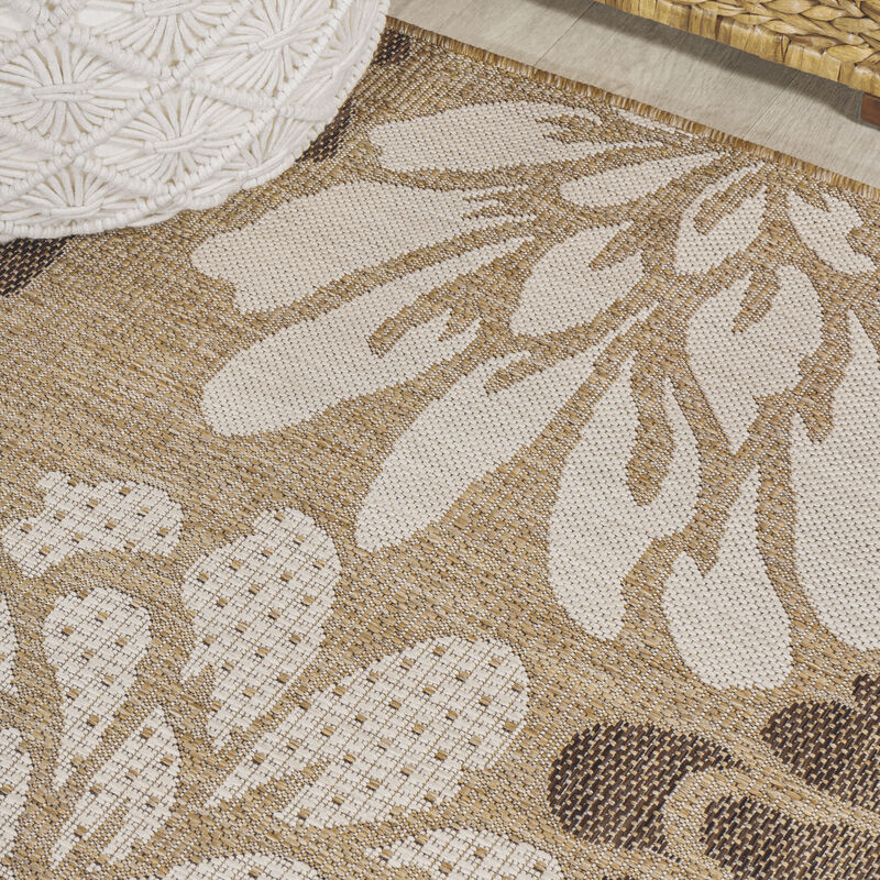 Zinnia Modern Floral Textured Weave Square Indoor/Outdoor Area Rug