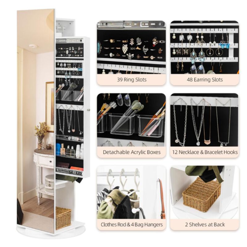 Jewelry Armoire with Full-Length Mirror, 360&deg; Rotating, Large Capacity Organizer & Lockable Storage image number 2