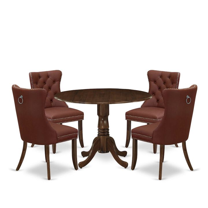 5 Piece Dinette Set Consists of a Round Kitchen Table with Dropleaf