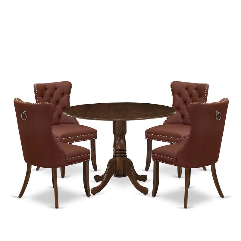 5 Piece Dinette Set Consists of a Round Kitchen Table with Dropleaf