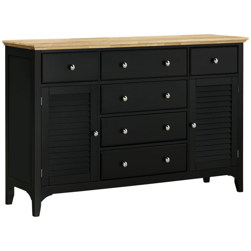 HOMCOM Sideboard Buffet Cabinet with Storage Drawers, Rubber Wood Top and Adjustable Shelves, Kitchen Cabinet Coffee Bar Cabinet, Black