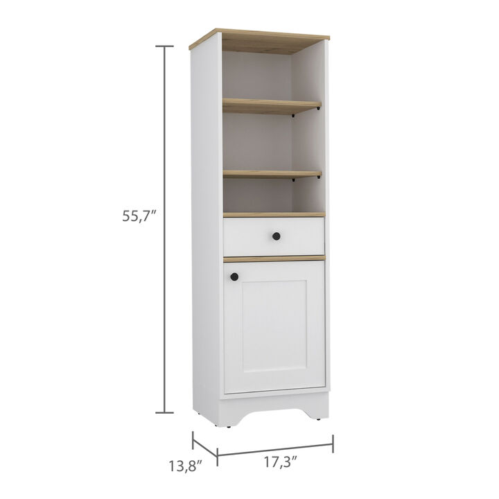 Andalusia 1-Drawer 3-Shelf Linen Cabinet Light Oak and White