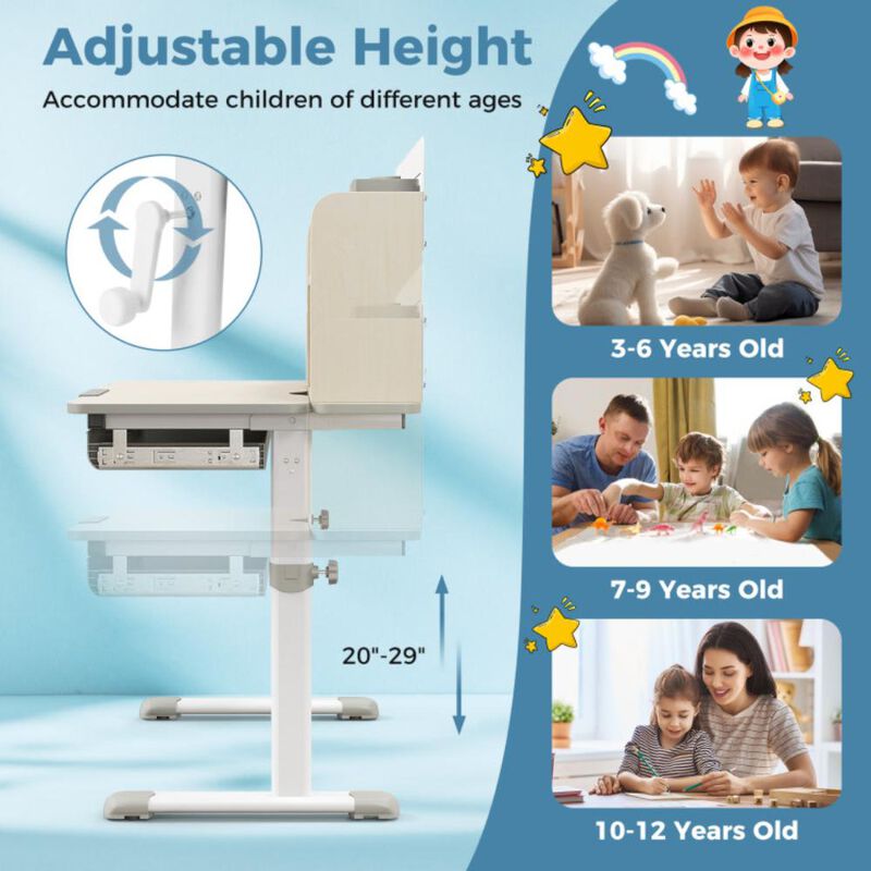 Hivvago Height Adjustable Kids Study Desk with Tilt Desktop for 3-12 Years Old